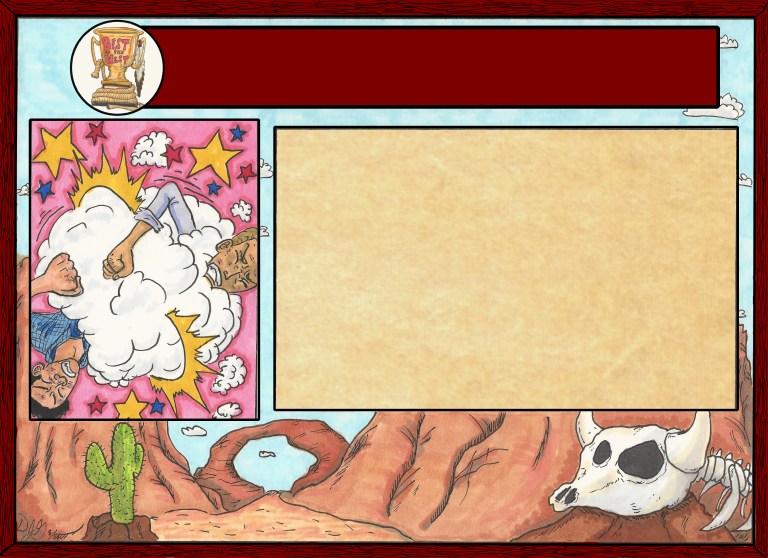 Coloring with alcohol markers, line art with multiliner ink. This piece is an example of the cards used during gameplay, without text added.